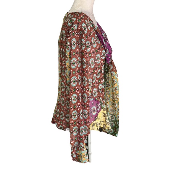 NWT Zara Semi Sheer Chiffon Paisley Printed Tie Neck Beaded Tassel Blouse - XL - Picture 13 of 16